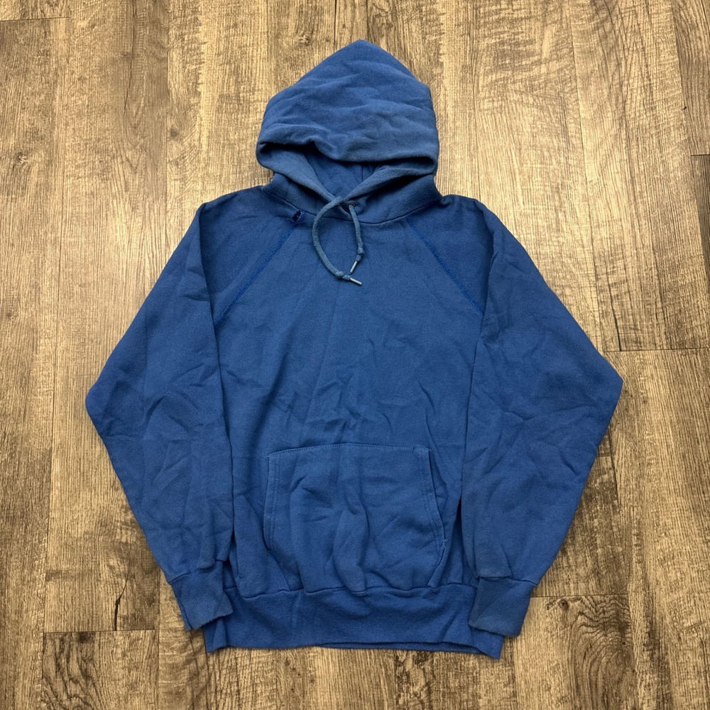Vintage 80s Pannill Blank Raglan Distressed Hoodie Blue